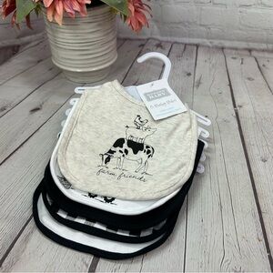 NWT Hudson Baby 100% cotton Bibs farm friend homestead pk of 5 farm house